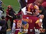 NFL coach left bloodied after being crushed by his own quarterback in sickening collision